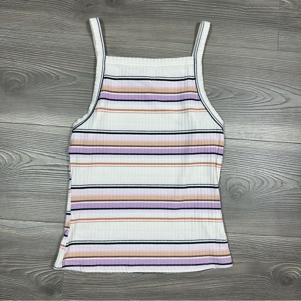 Mudd Square Neck Ribbed Pastel Striped Tank Top Size M‎